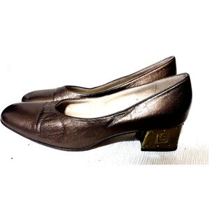 Joel Parker Heels Womens 5 Bronze Pumps Leather Shoes VTG made in Naples Italy
